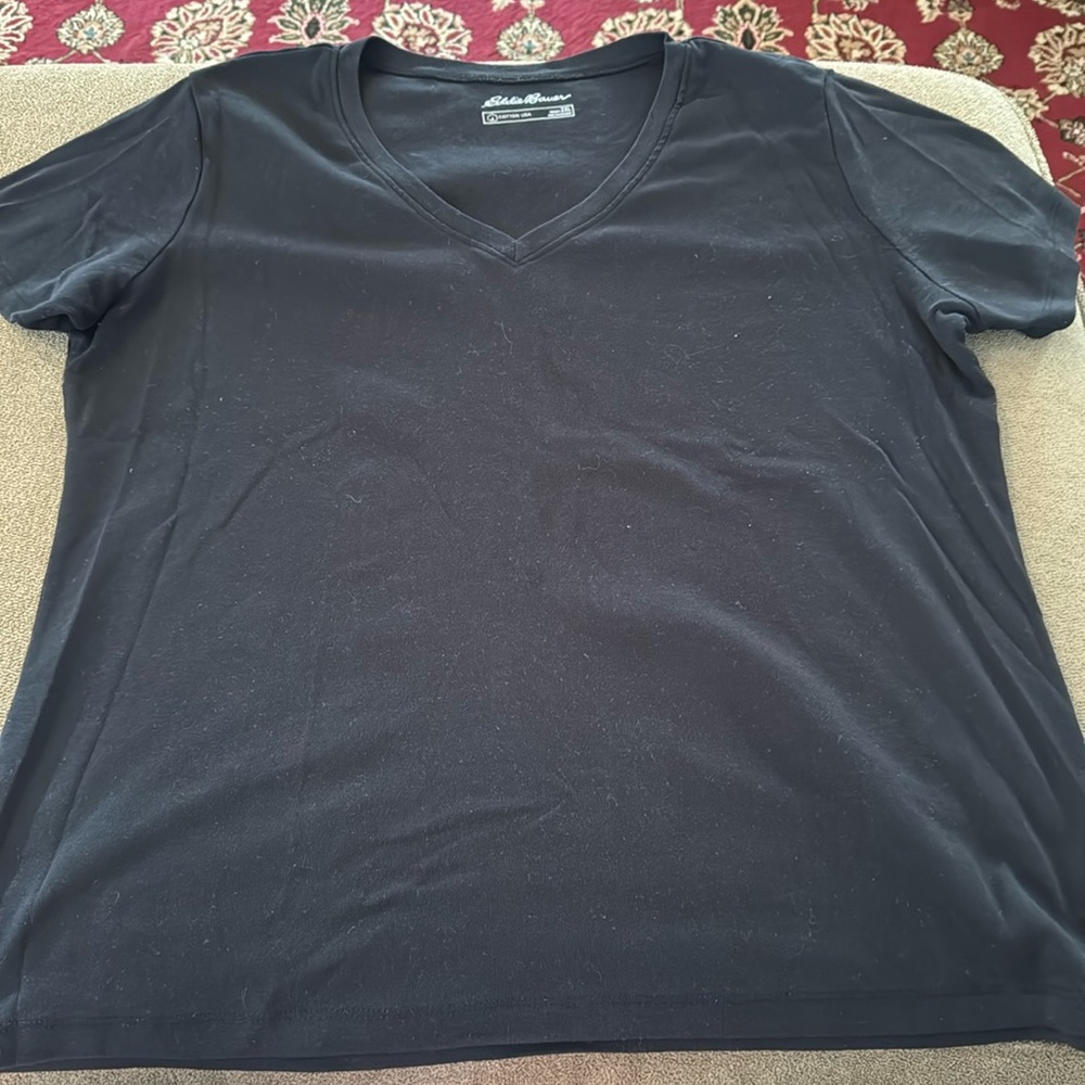 Eddie Bauer Cotton USA Size 2XL Black T-Shirt V-Neck (TD)
